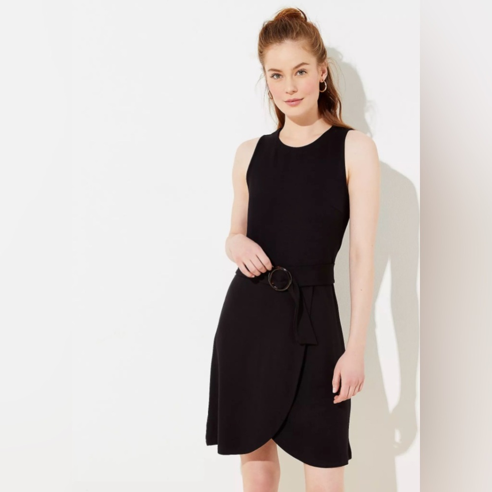 LOFT Black Sleeveless Office Jersey Knit Dress With Tortoise Shell Size 4